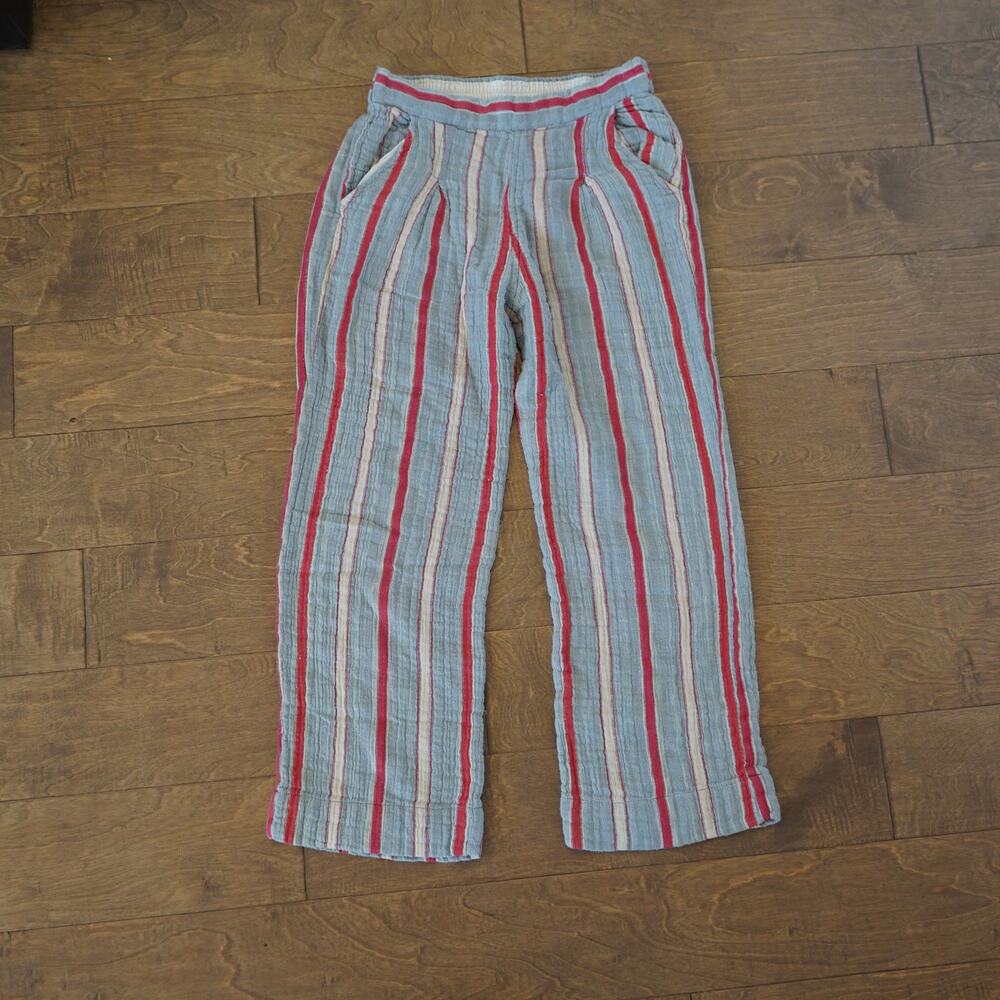 Ace & Jig Linen Pull On High Rise Striped Pants Blue Womens Size Small